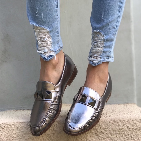 NIB Frosted Studded Slip On Boyfriend Loafer - Picture 2 of 6